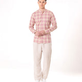 Clarion Orange Cotton Checks Mandarin Shirt - Bullane