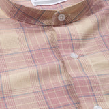 Clarion Orange Cotton Checks Mandarin Shirt