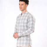 Clarion Silver Cotton Checks Mandarin Shirt - Bullane