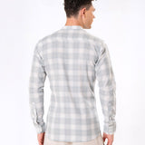 Clarion Silver Cotton Checks Mandarin Shirt - Bullane