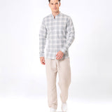 Clarion Silver Cotton Checks Mandarin Shirt - Bullane