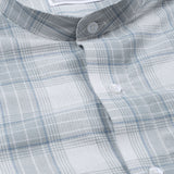 Clarion Silver Cotton Checks Mandarin Shirt