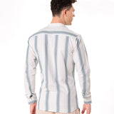 Clarion Green Cotton Stripe Mandarin Shirt - Bullane