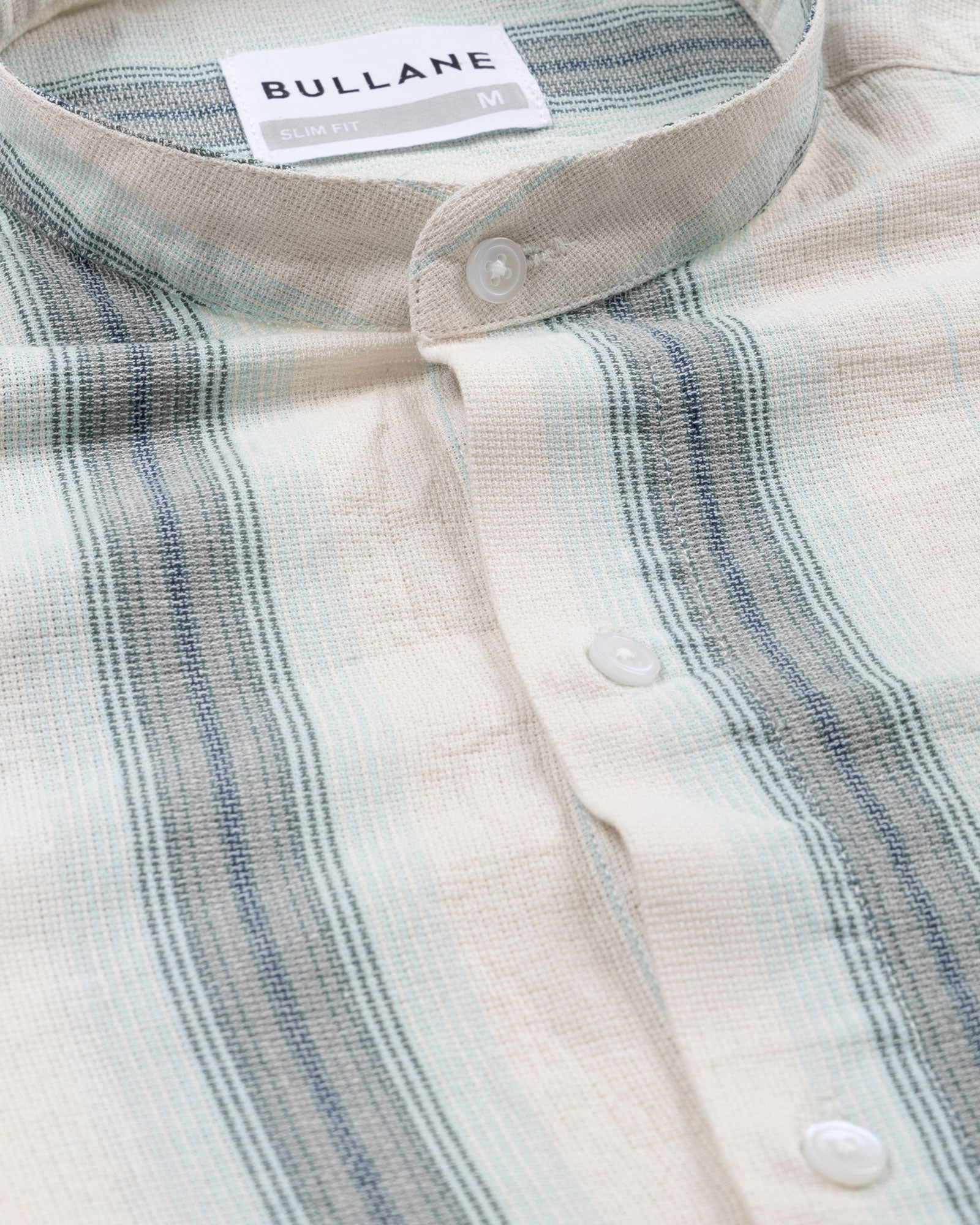 Clarion Green Cotton Stripe Mandarin Shirt
