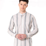 Clarion Brown Cotton Stripe Mandarin Shirt - Bullane
