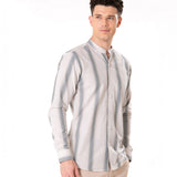 Clarion Brown Cotton Stripe Mandarin Shirt - Bullane