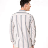 Clarion Brown Cotton Stripe Mandarin Shirt - Bullane