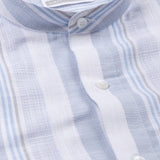 Clarion Blue Linen Stripe Mandarin Shirt