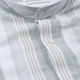 Clarion Green Linen Stripe Mandarin Shirt