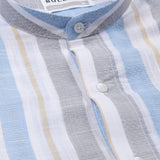 Clarion Blue And Grey Linen Stripe Mandarin Shirt