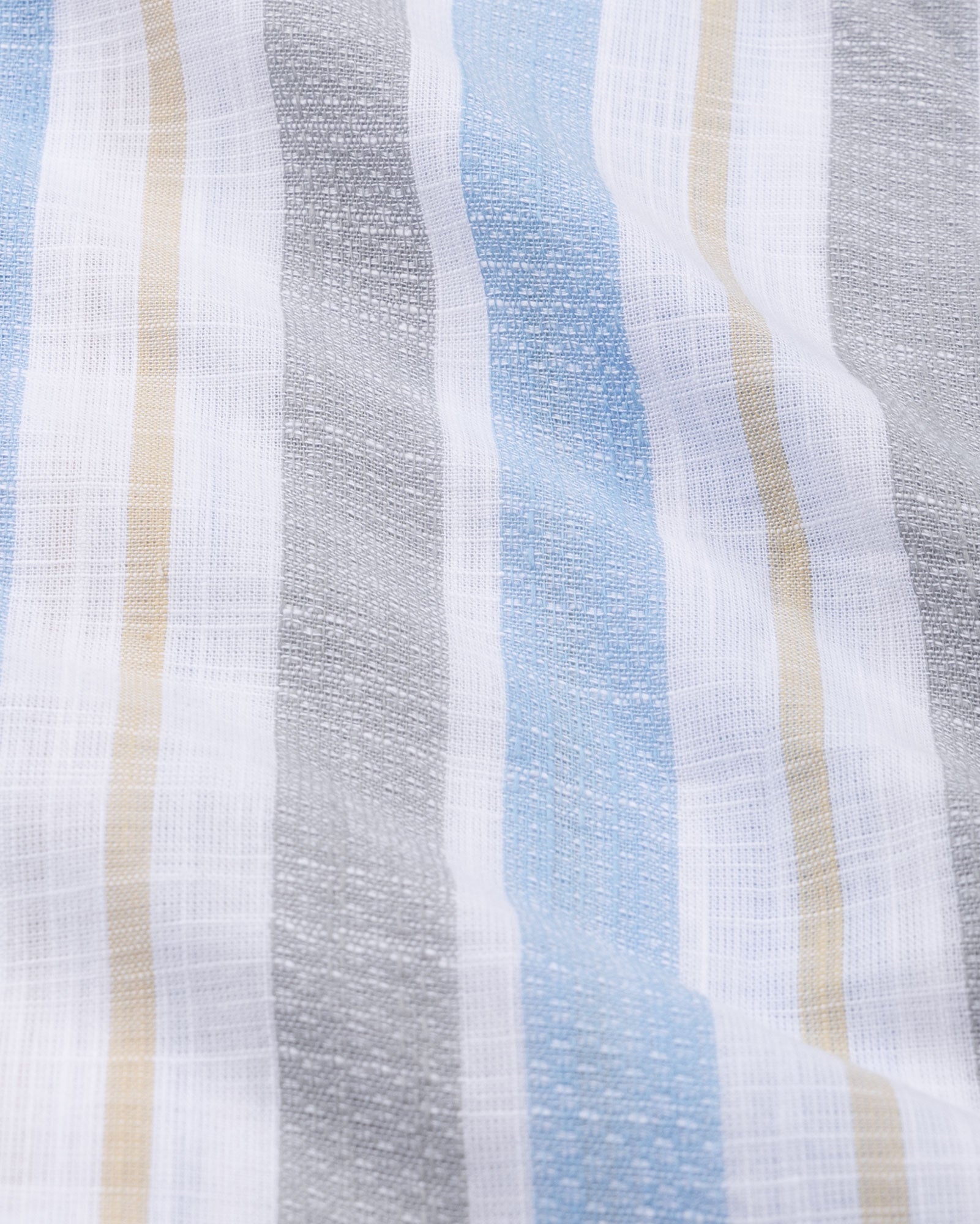 Clarion Blue And Grey Linen Stripe Mandarin Shirt