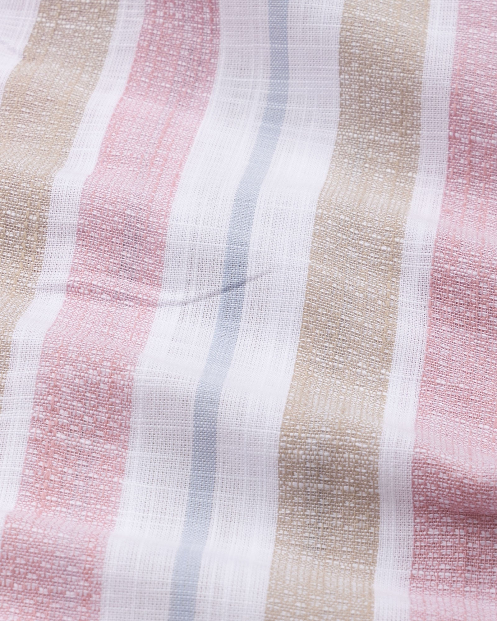 Clarion Pink And Brown Linen Stripe Mandarin Shirt
