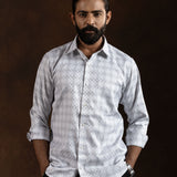 Amster Silver Cotton Geometric Print Shirt