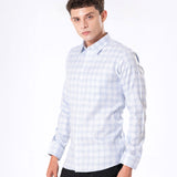 Amster Blue Cotton Geometric Print Shirt - Bullane