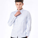 Amster Blue Cotton Geometric Print Shirt - Bullane
