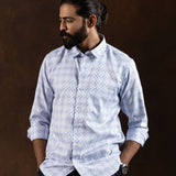 Amster Blue Cotton Geometric Print Shirt