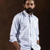 Amster Blue Cotton Geometric Print Shirt