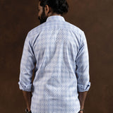 Amster Blue Cotton Geometric Print Shirt