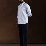 Amster Blue Cotton Geometric Print Shirt