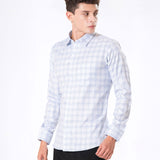 Amster Blue Cotton Geometric Print Shirt - Bullane