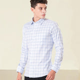 Amster Blue Cotton Geometric Print Shirt