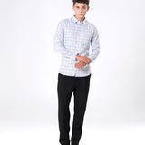 Amster Blue Cotton Geometric Print Shirt - Bullane