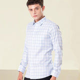 Amster Blue Cotton Geometric Print Shirt