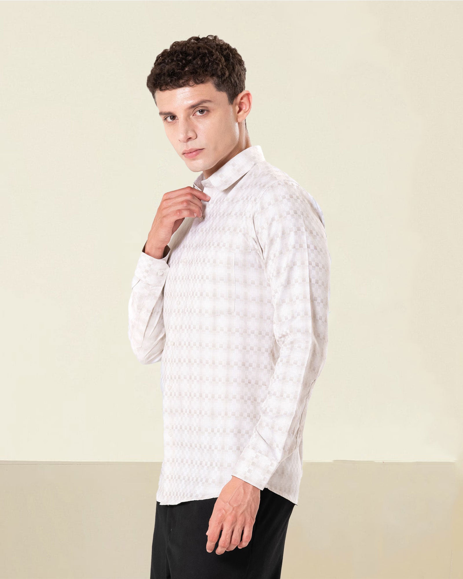 Amster Yellow Cotton Geometric Print Shirt