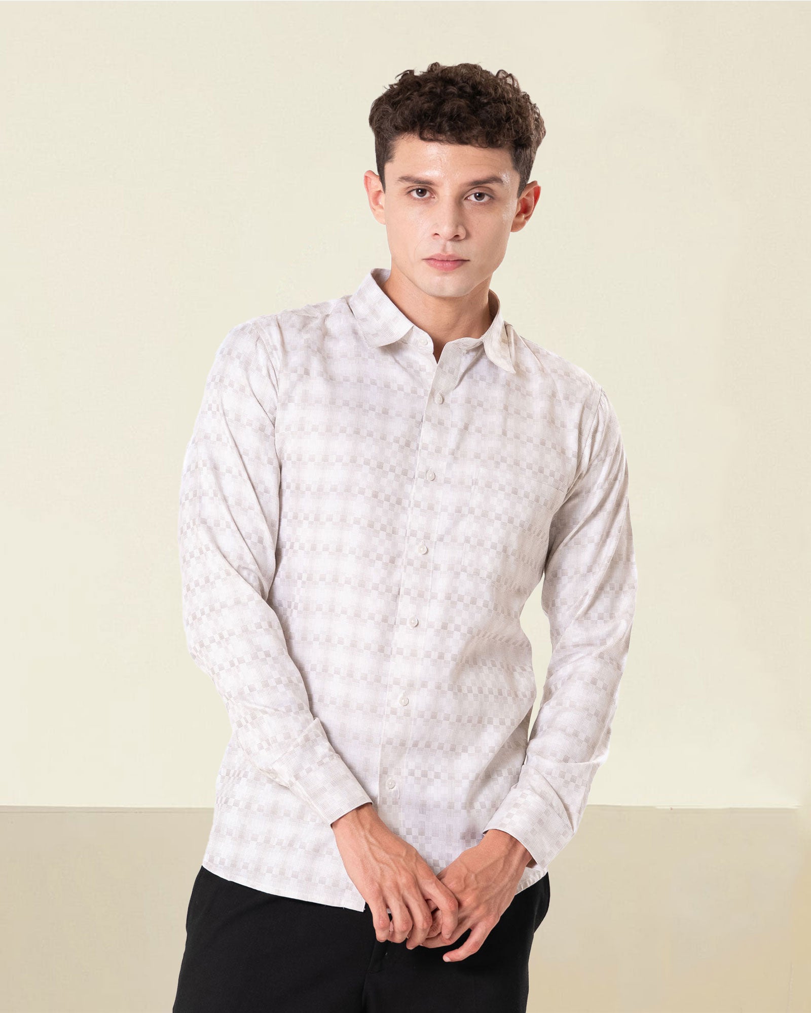 Amster Yellow Cotton Geometric Print Shirt