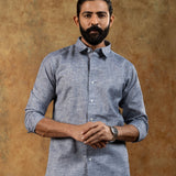 Neutonss Navy Blue Linen Plain Shirt
