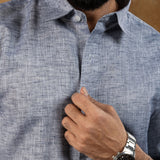 Neutonss Navy Blue Linen Plain Shirt