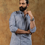 Neutonss Navy Blue Linen Plain Shirt