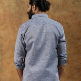 Neutonss Navy Blue Linen Plain Shirt
