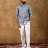 Neutonss Navy Blue Linen Plain Shirt