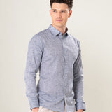 Neutonss Navy Blue Linen Plain Shirt