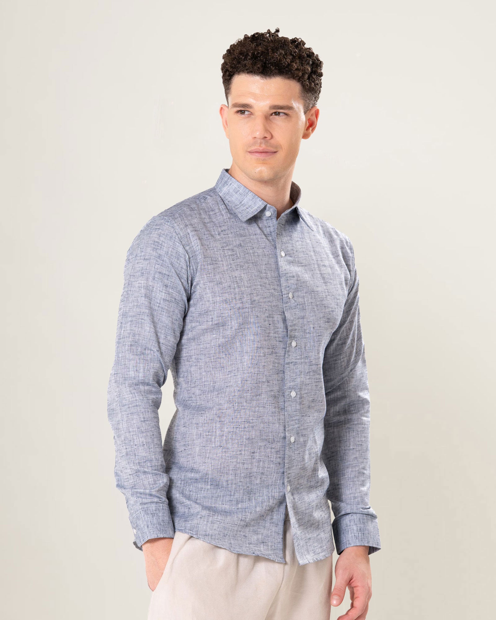 Neutonss Navy Blue Linen Plain Shirt