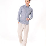 Neutonss Navy Blue Linen Plain Shirt - Bullane