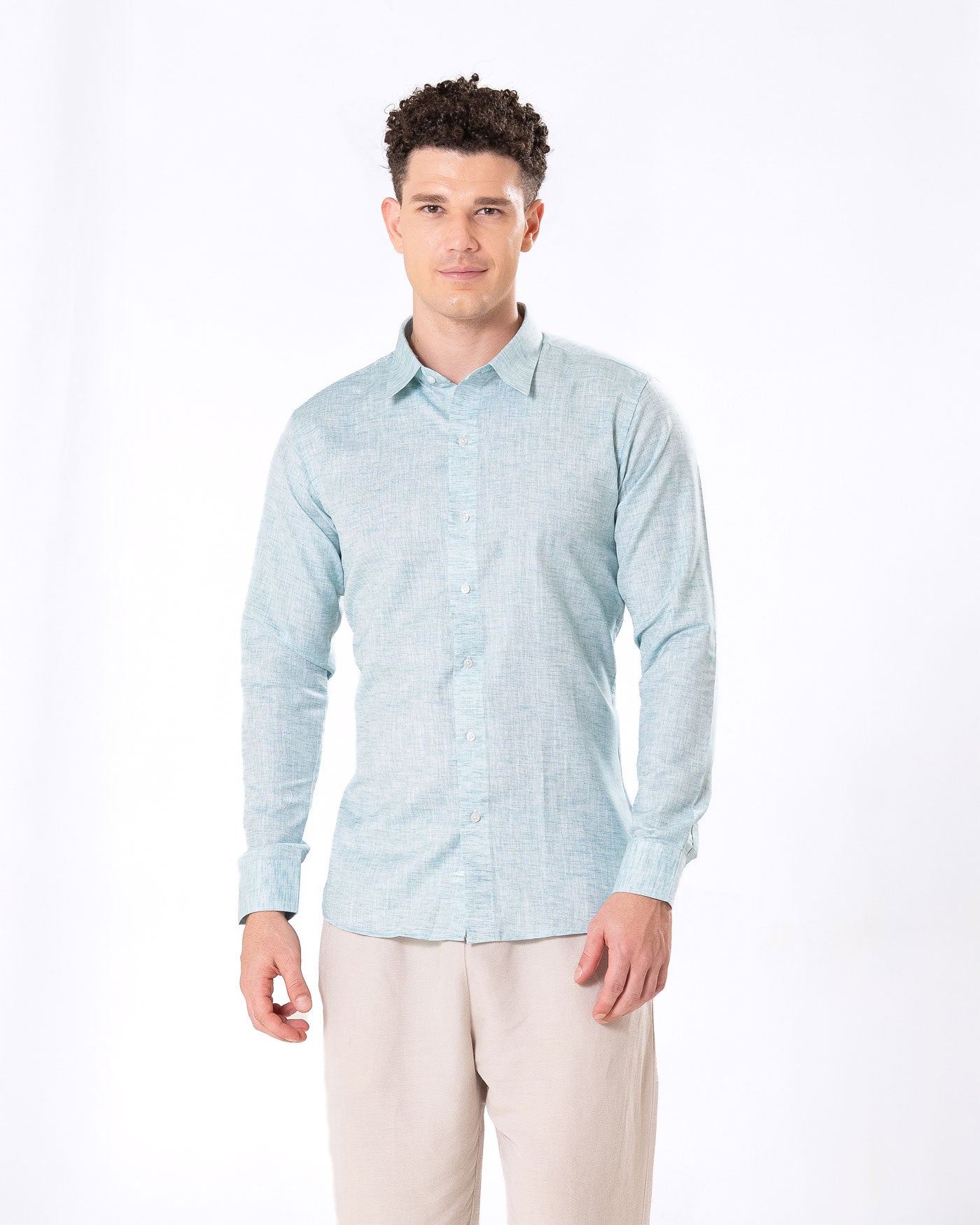 Neutonss Cyan Linen Plain Shirt - Bullane