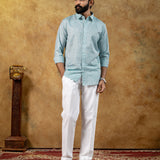 Neutonss Cyan Linen Plain Shirt