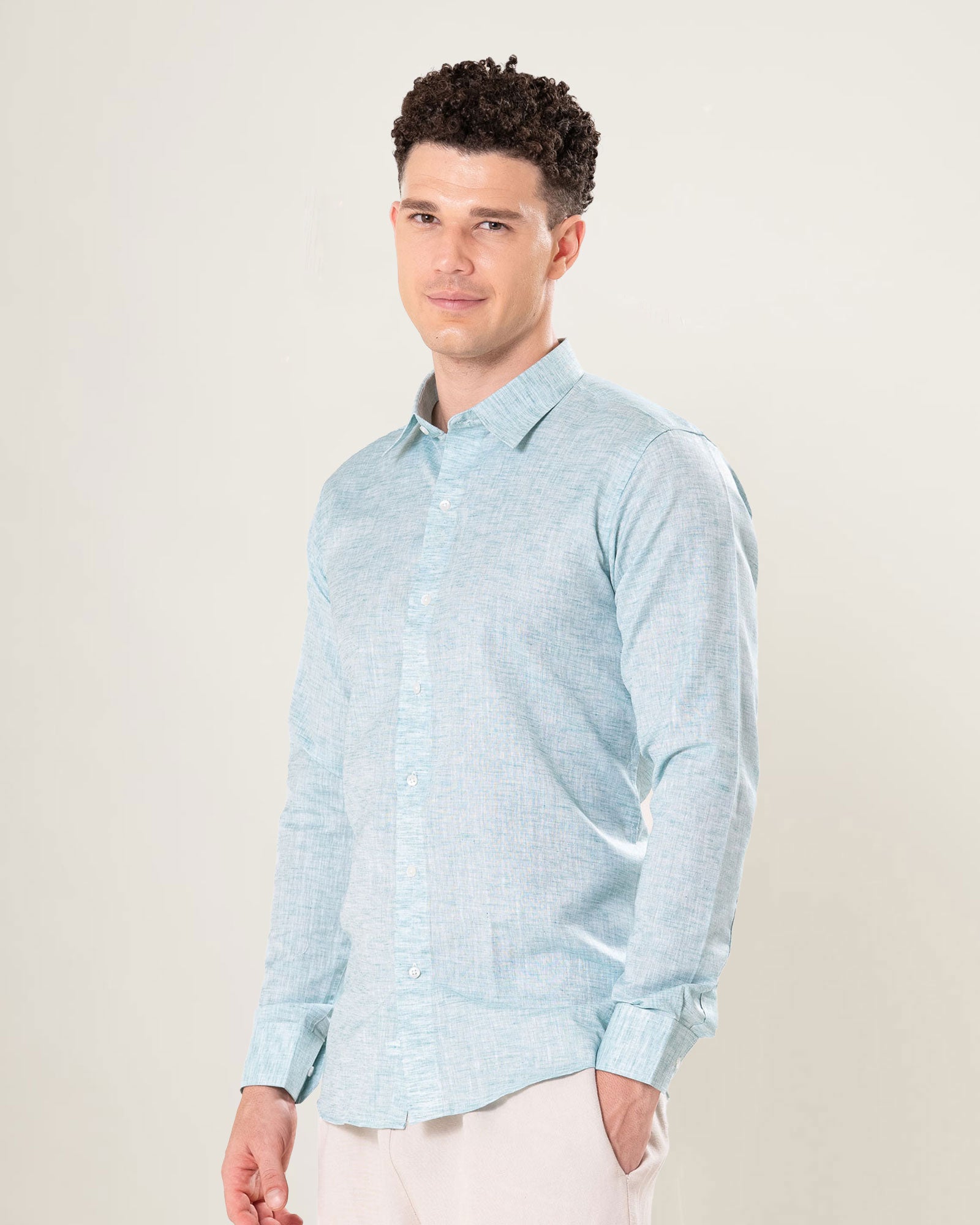Neutonss Cyan Linen Plain Shirt