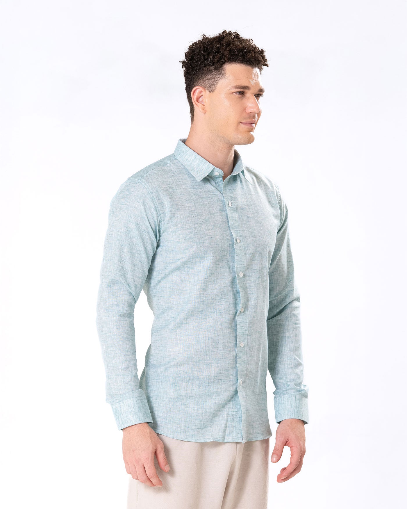 Neutonss Cyan Linen Plain Shirt - Bullane
