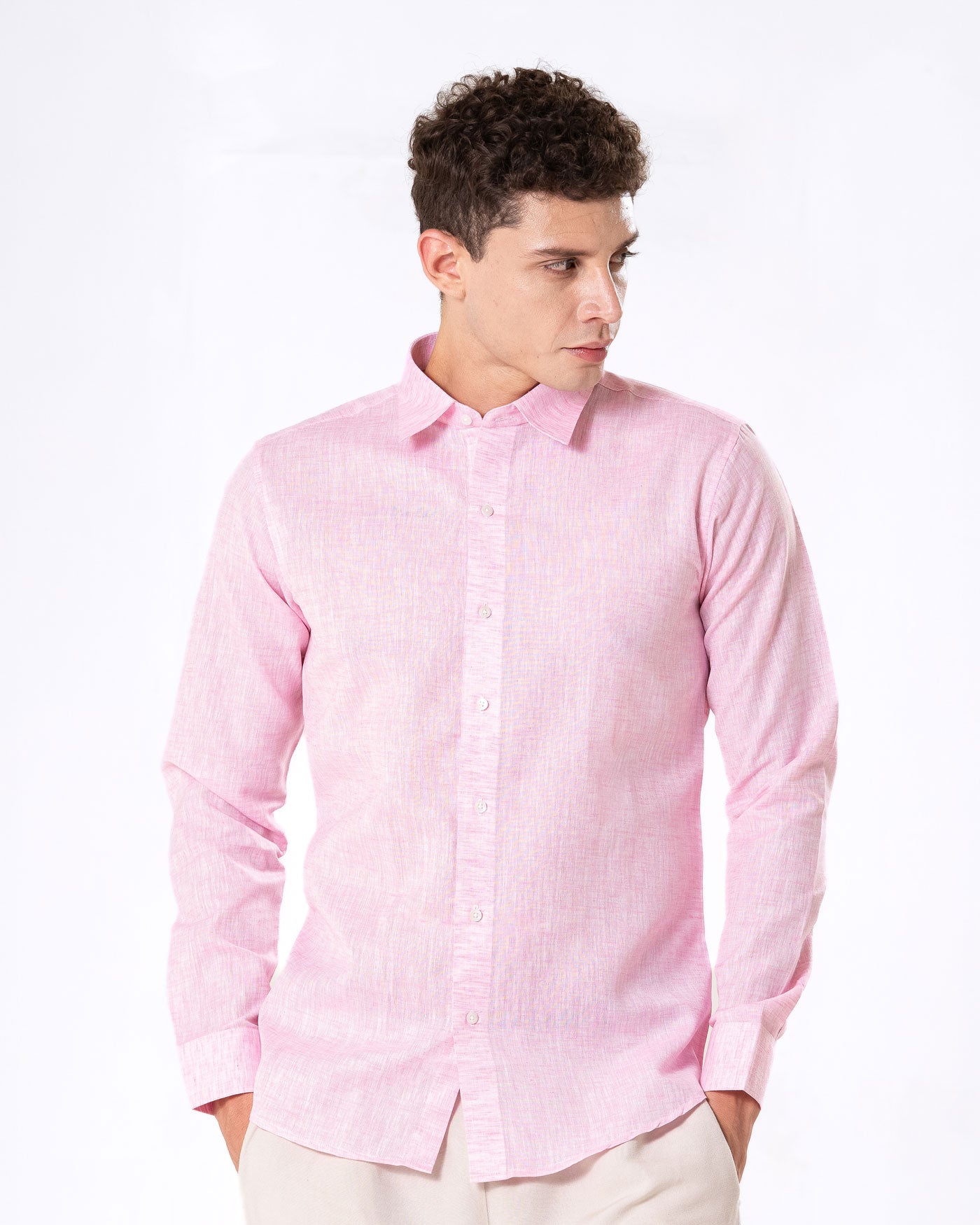 Neutonss Pink Linen Plain Shirt - Bullane