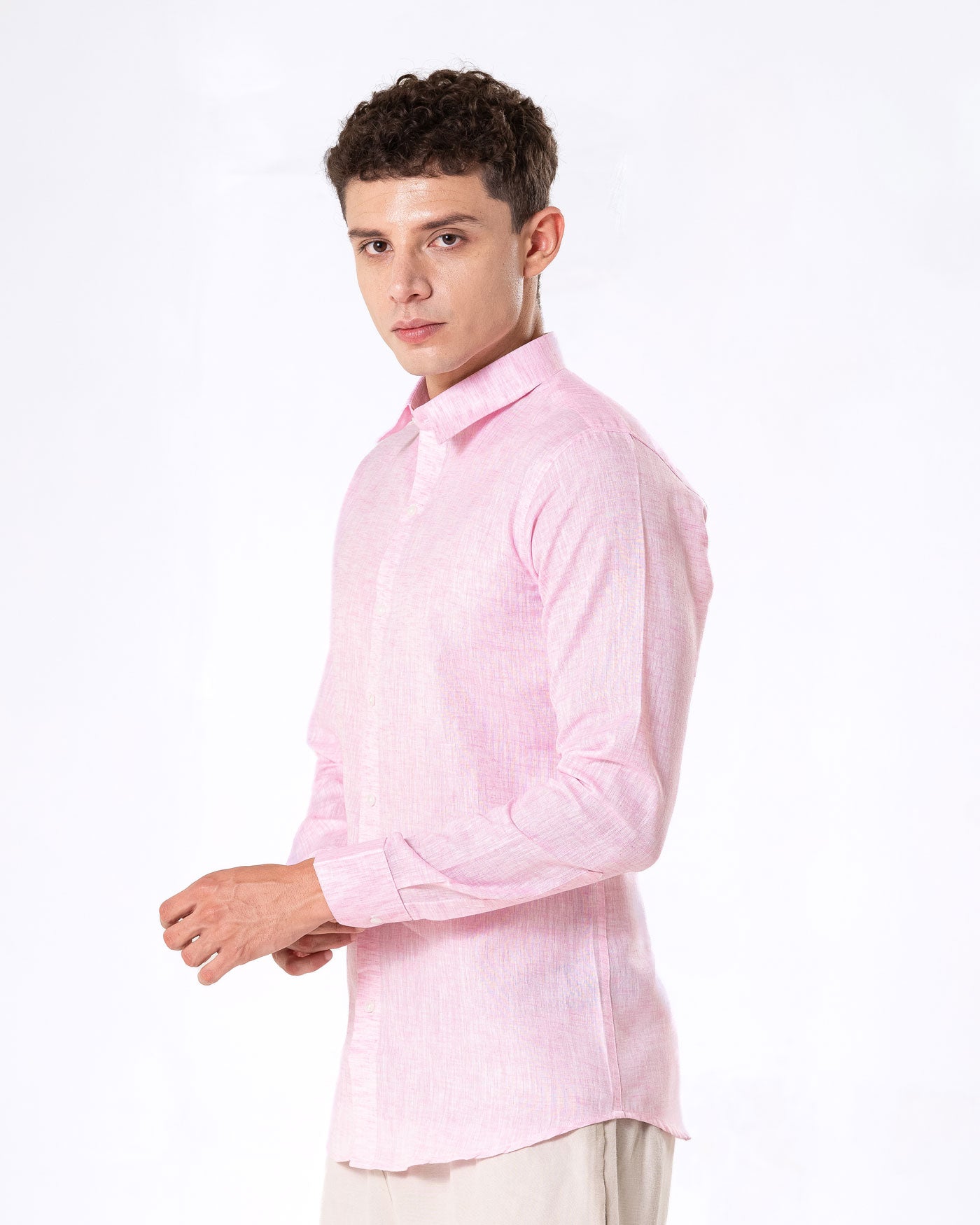 Neutonss Pink Linen Plain Shirt - Bullane