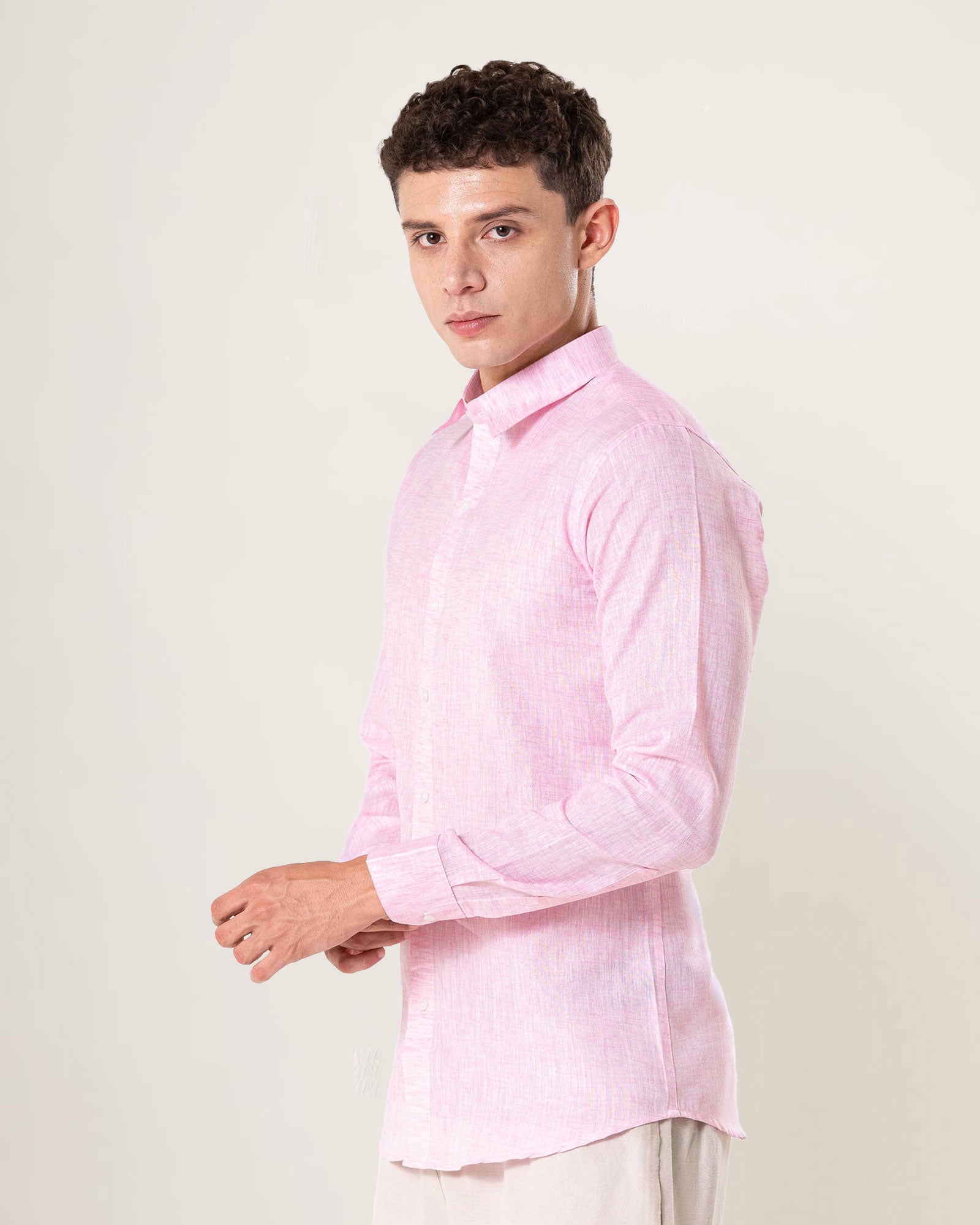 Neutonss Pink Linen Plain Shirt