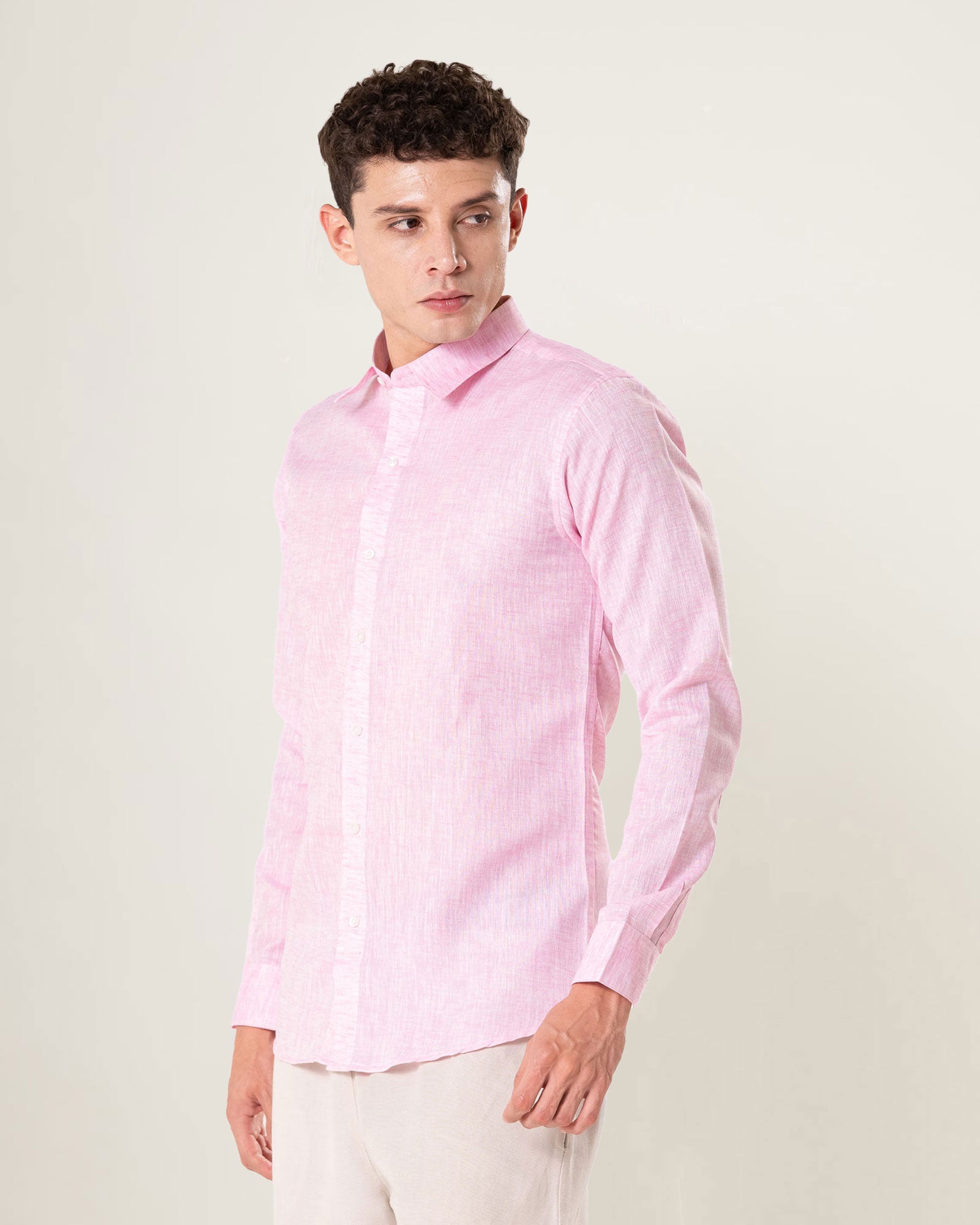 Neutonss Pink Linen Plain Shirt