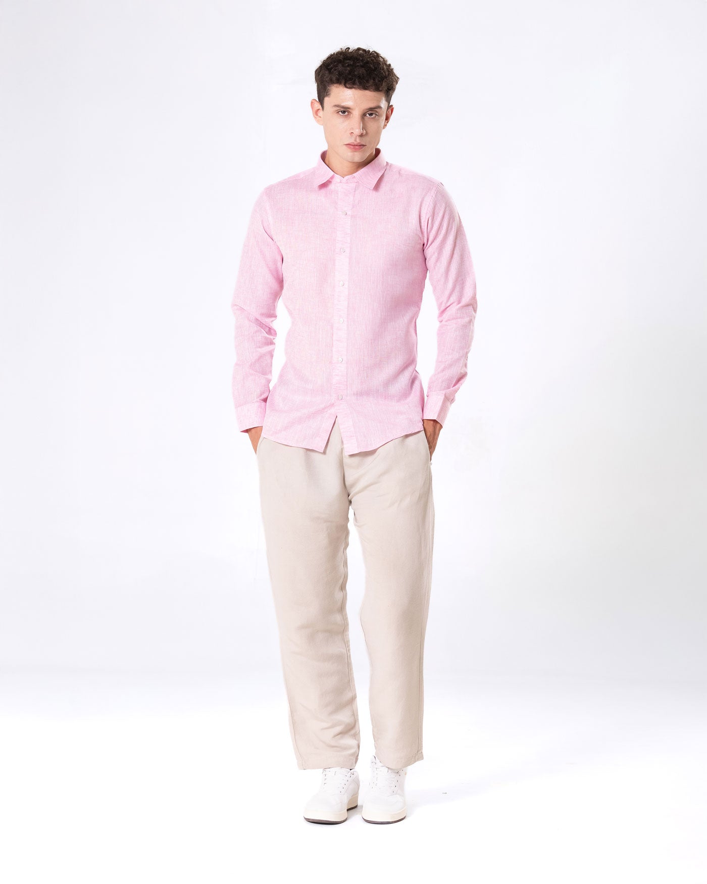 Neutonss Pink Linen Plain Shirt - Bullane
