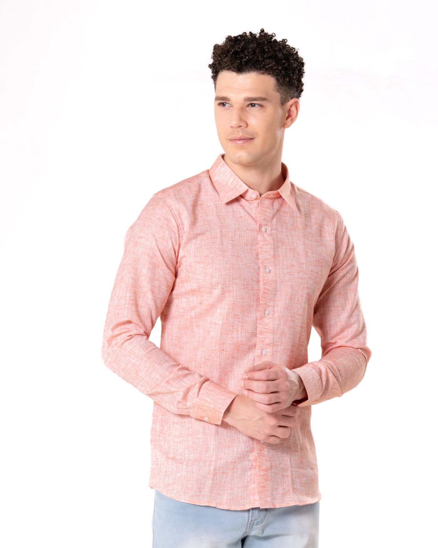 Neutonss Orange Linen Plain Shirt - Bullane