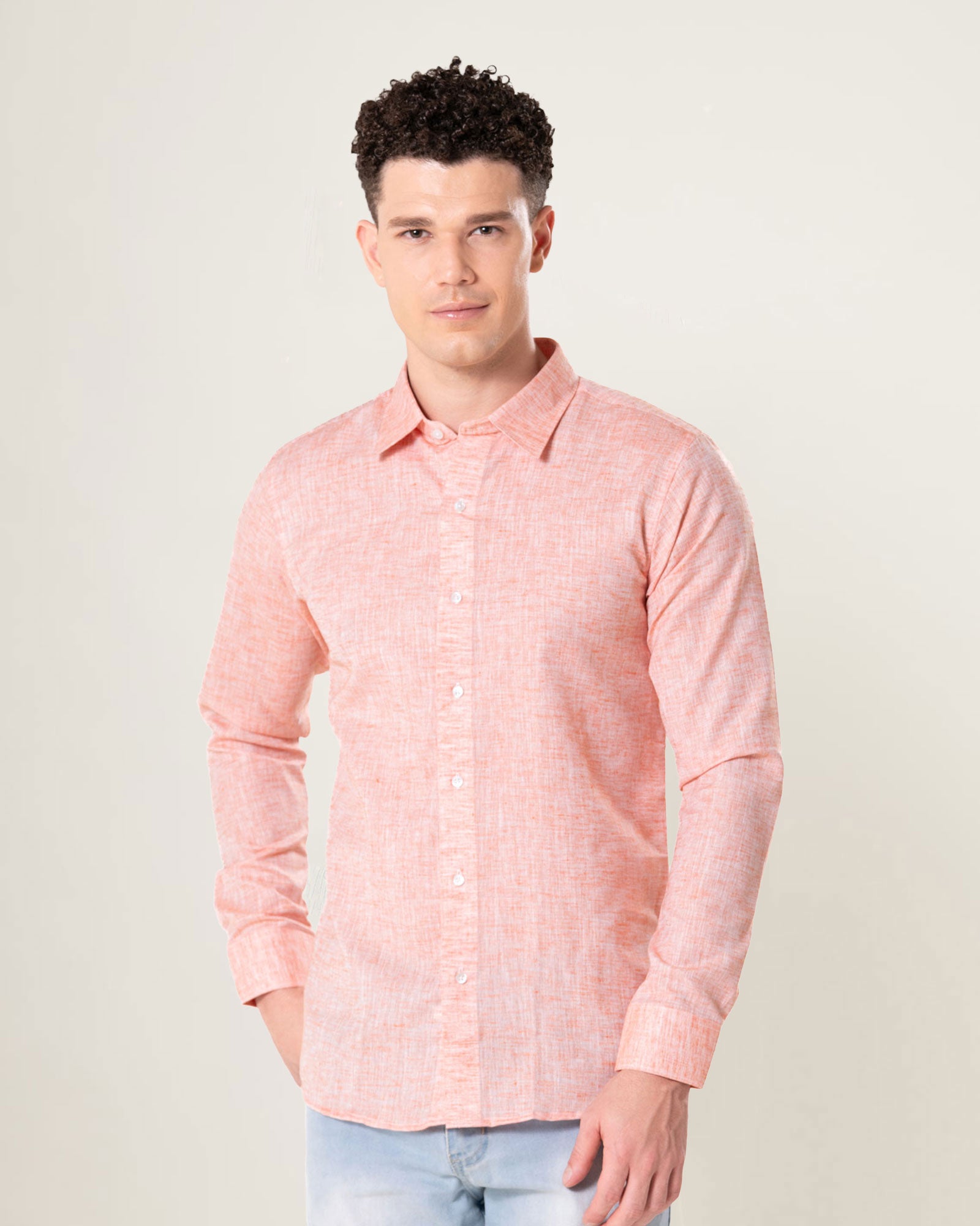 Neutonss Orange Linen Plain Shirt