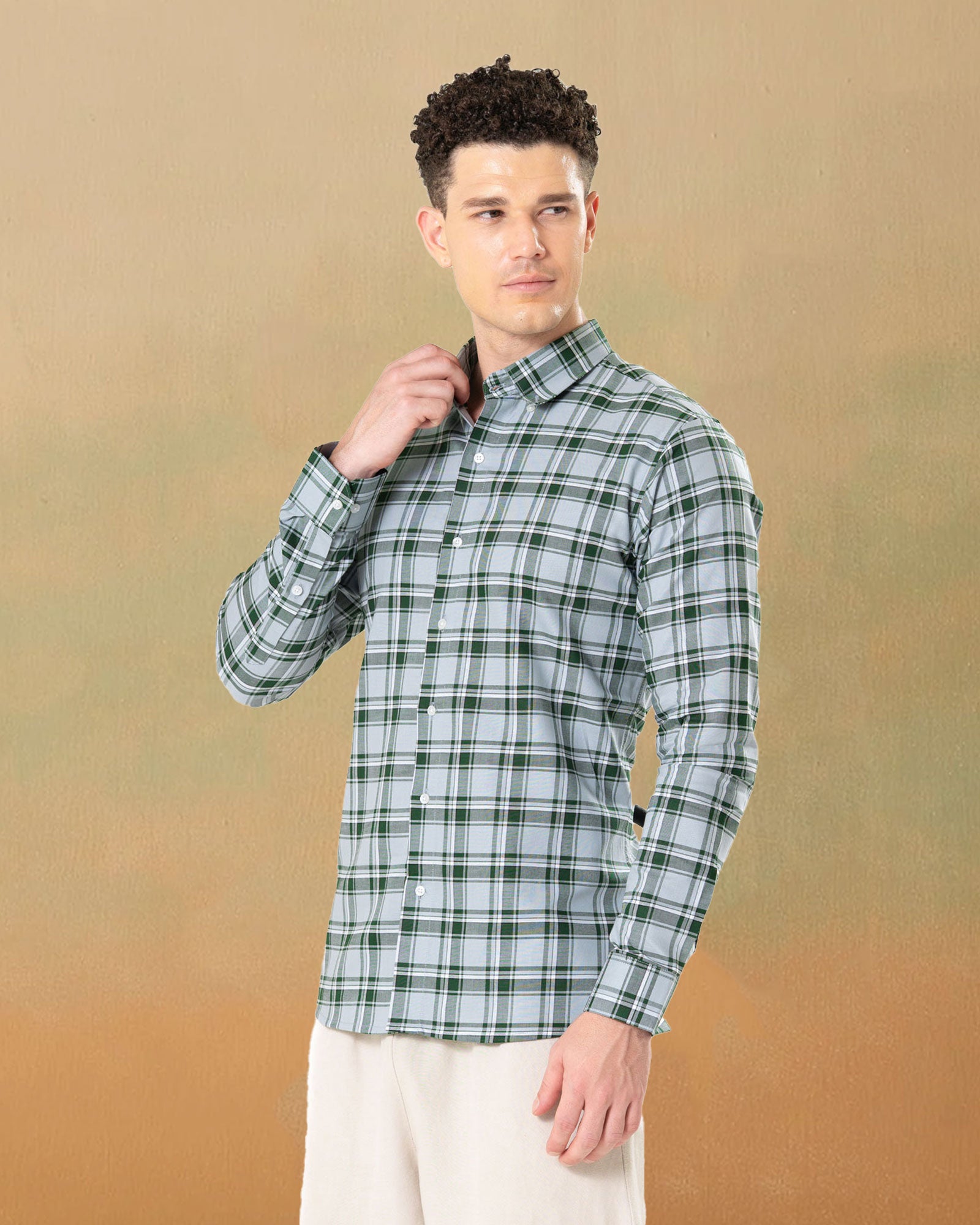 Murcia Green Cotton Checks Button Down Shirt