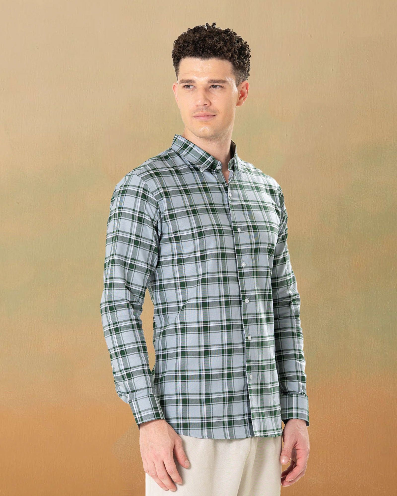 Murcia Green Cotton Checks Button Down Shirt